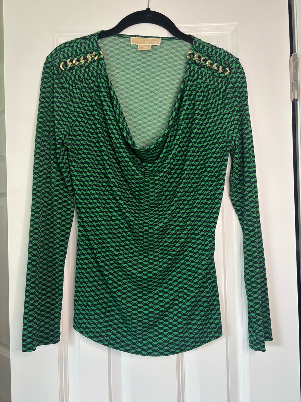 MICHAEL Michael Kors Embellished Draped Blouse Green - Picture 1 of 5